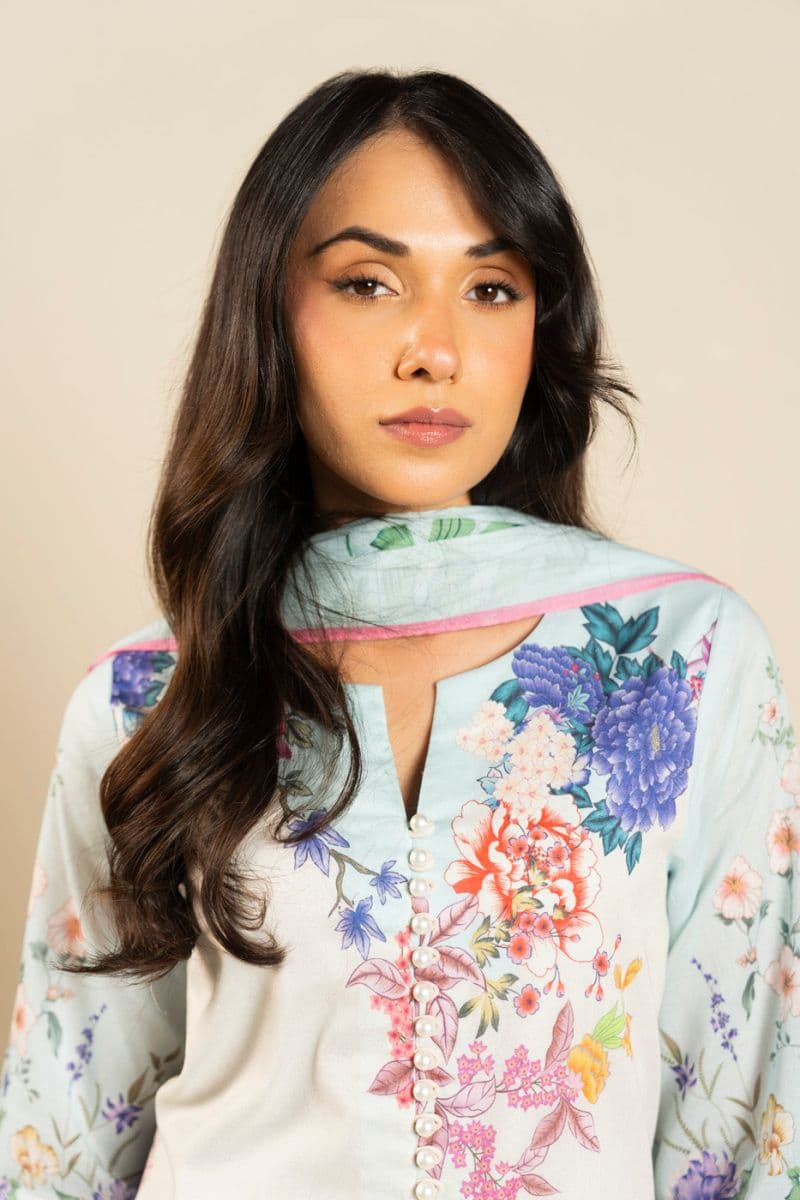 Light Blue Printed Lawn 2 Piece Dupatta