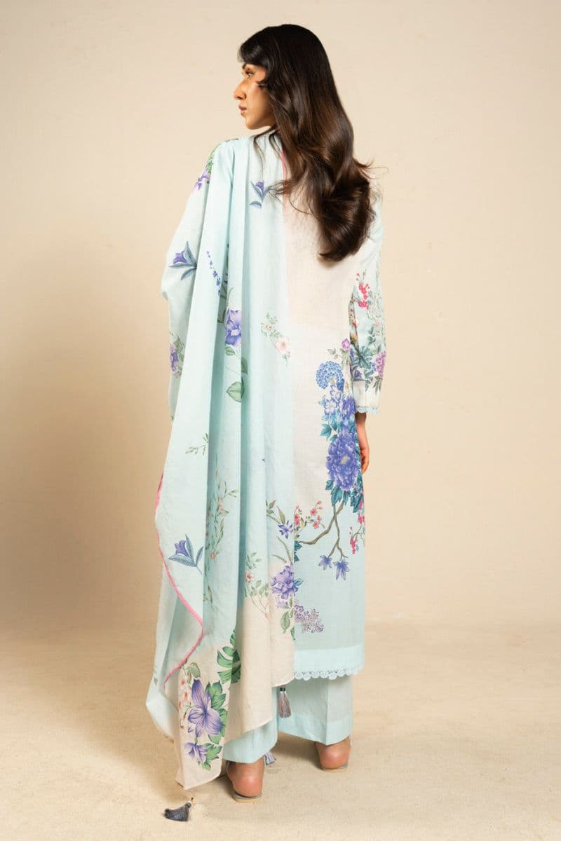 Light Blue Printed Lawn 2 Piece Dupatta