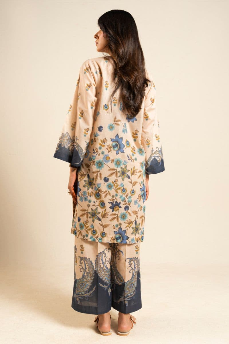 Beige Printed Lawn 2 Piece Unstitched Suit