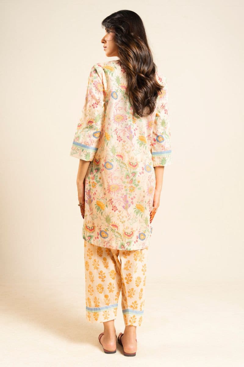 Beige Printed Lawn 2 Piece Unstitched Suit