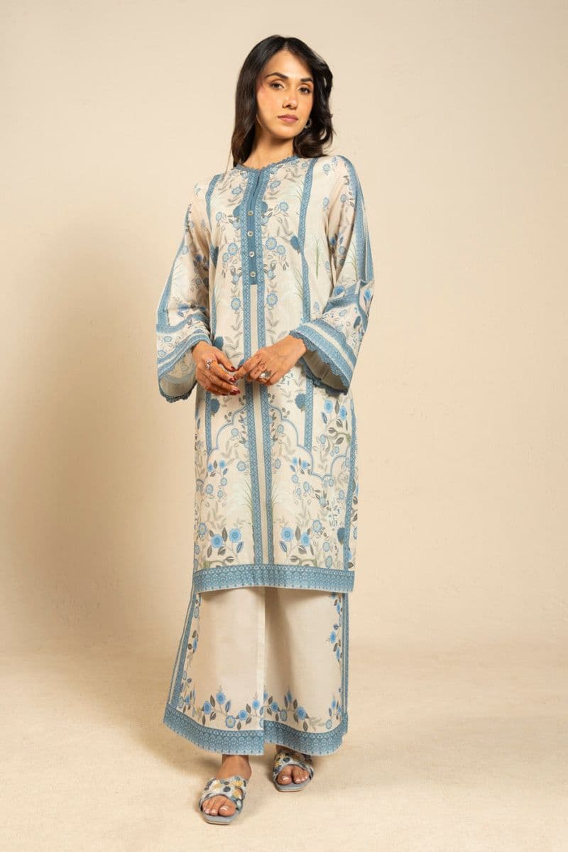Light Grey Printed Lawn 2 Piece Unstitched Suit