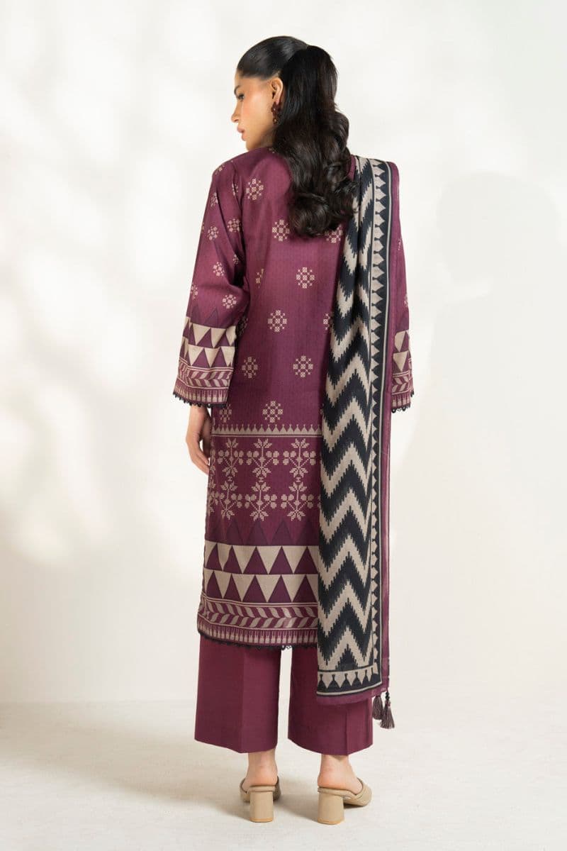 Maroon Printed Lawn 3 Piece Unstitched Suit