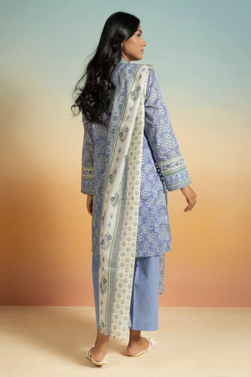 Blue Printed Lawn 3 Piece Unstitched Suit