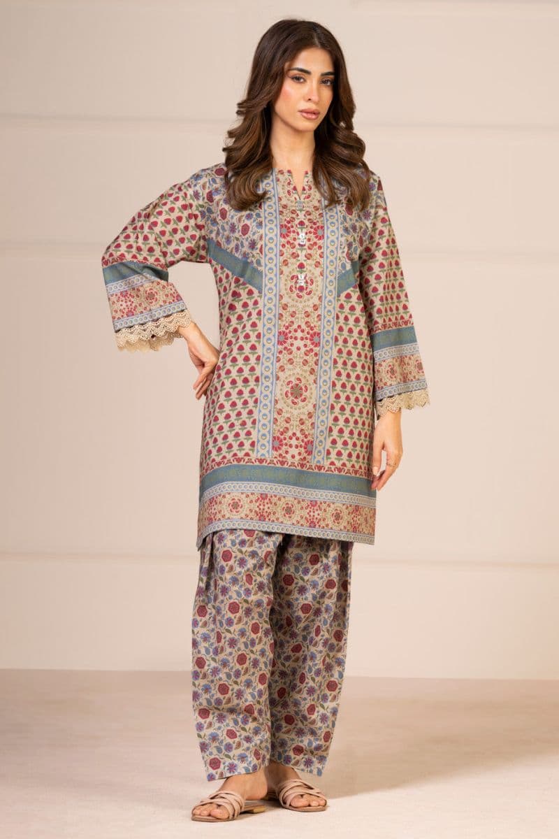 Beige Printed Lawn 2 Piece Unstitched Suit thumbnail