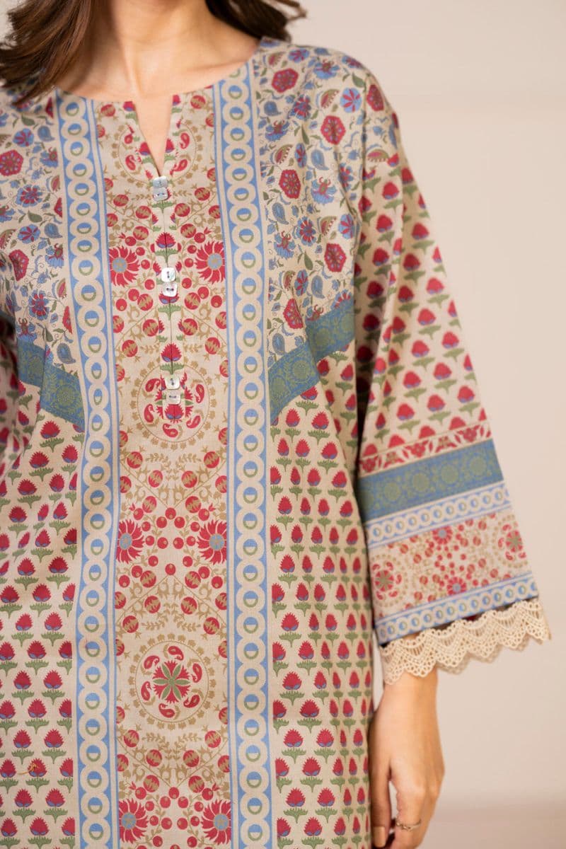 Beige Printed Lawn 2 Piece Unstitched Suit thumbnail
