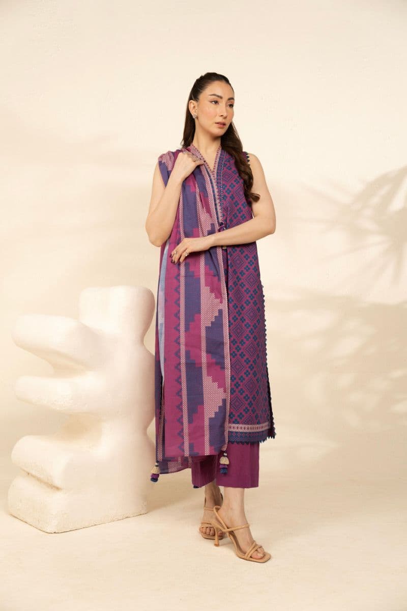 Pink Printed Cambric 3 Piece Unstitched Suit thumbnail