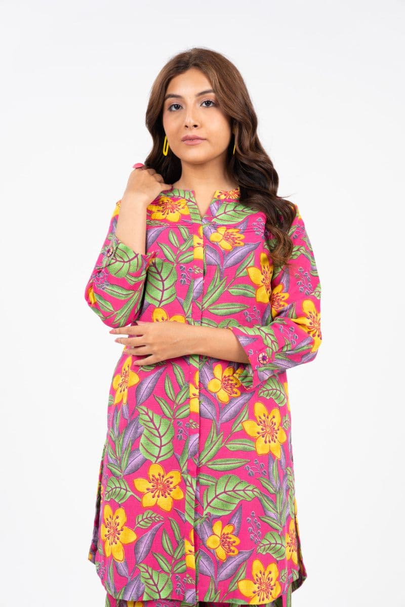 Pink Printed Khaddar 2 Piece Unstitched Suit thumbnail