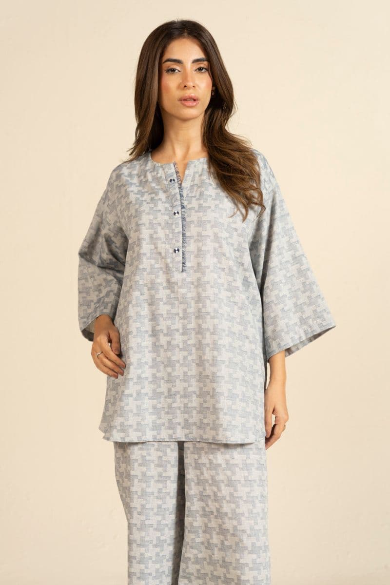 Grey Yarn Dyed 2 Piece Ready-to-Wear Shirt