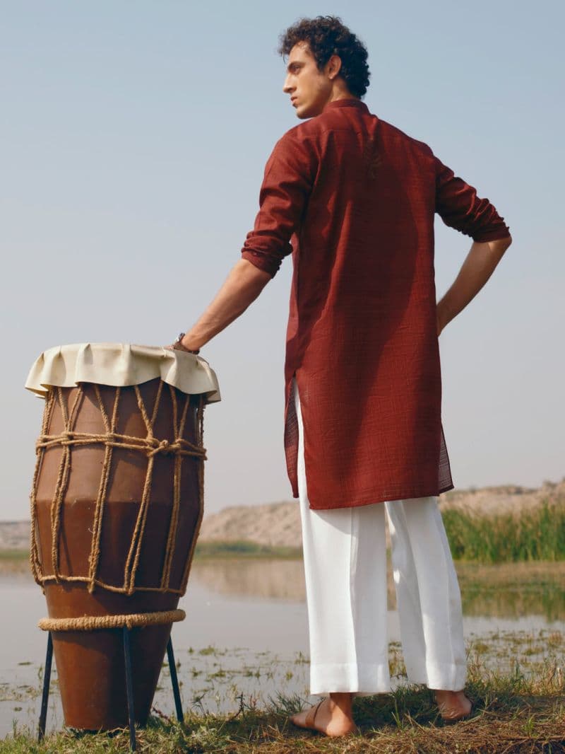 Maroon Cotton Kurta Trousers thumbnail