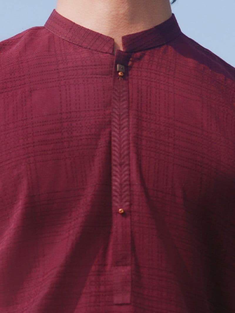 Maroon Cotton Kurta Trousers thumbnail