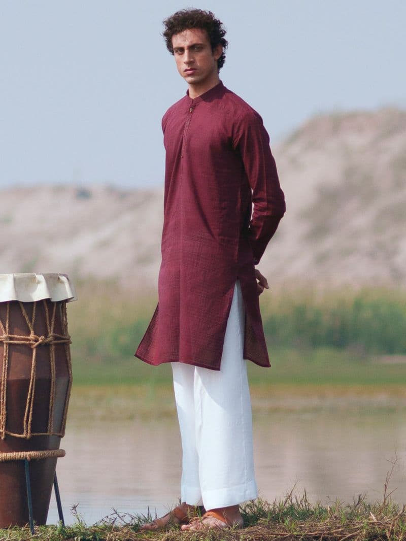 Maroon Cotton Kurta Trousers thumbnail