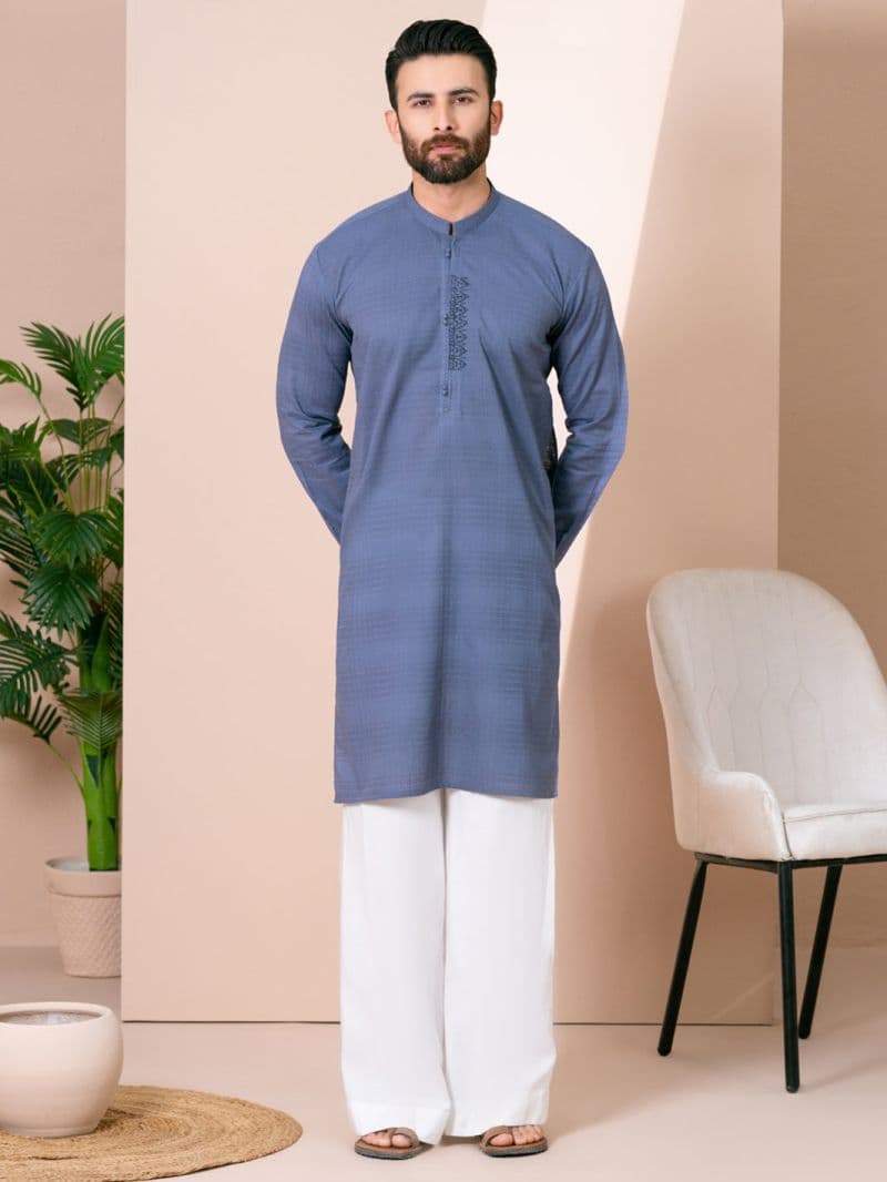 Greyish Blue Cotton Kurta Trousers
