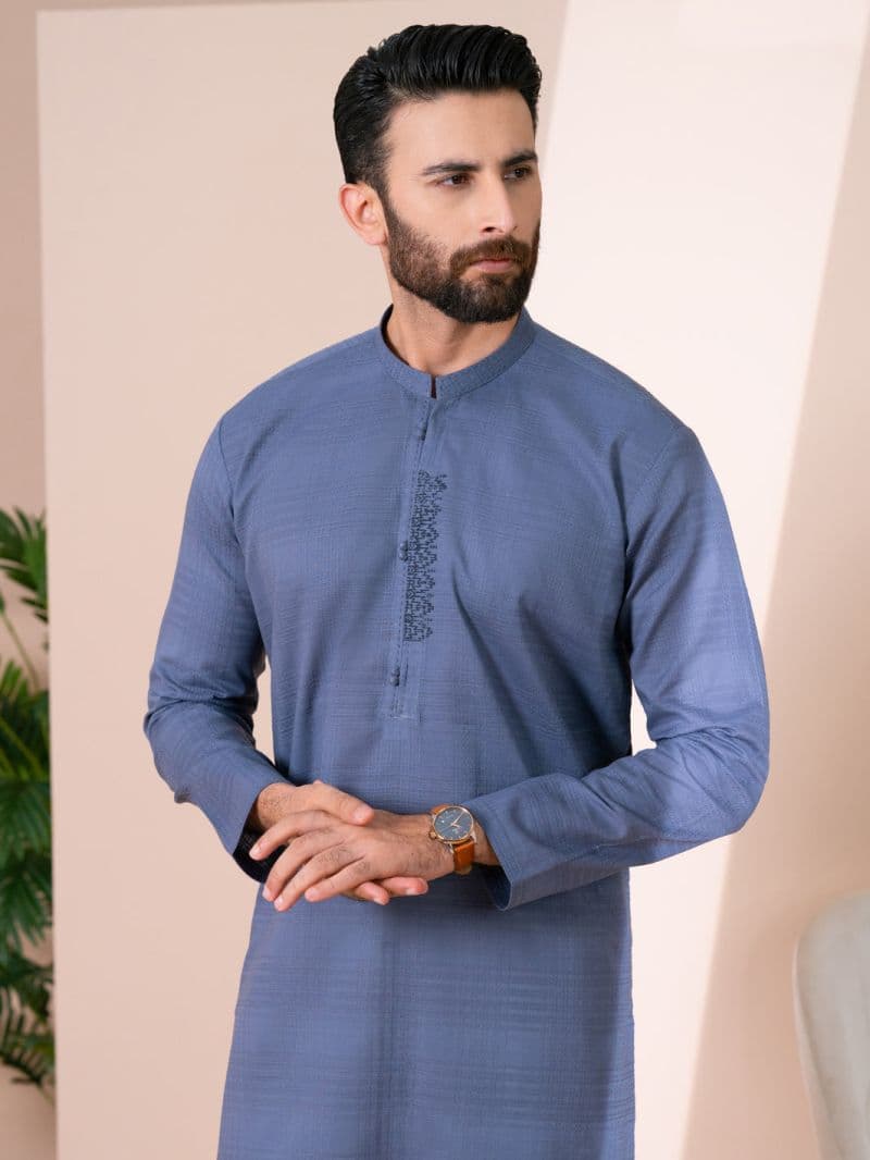 Greyish Blue Cotton Kurta Trousers