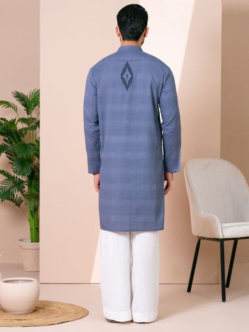 Greyish Blue Cotton Kurta Trousers