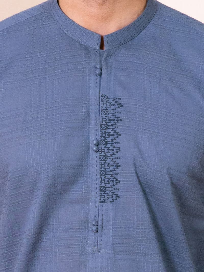 Greyish Blue Cotton Kurta Trousers