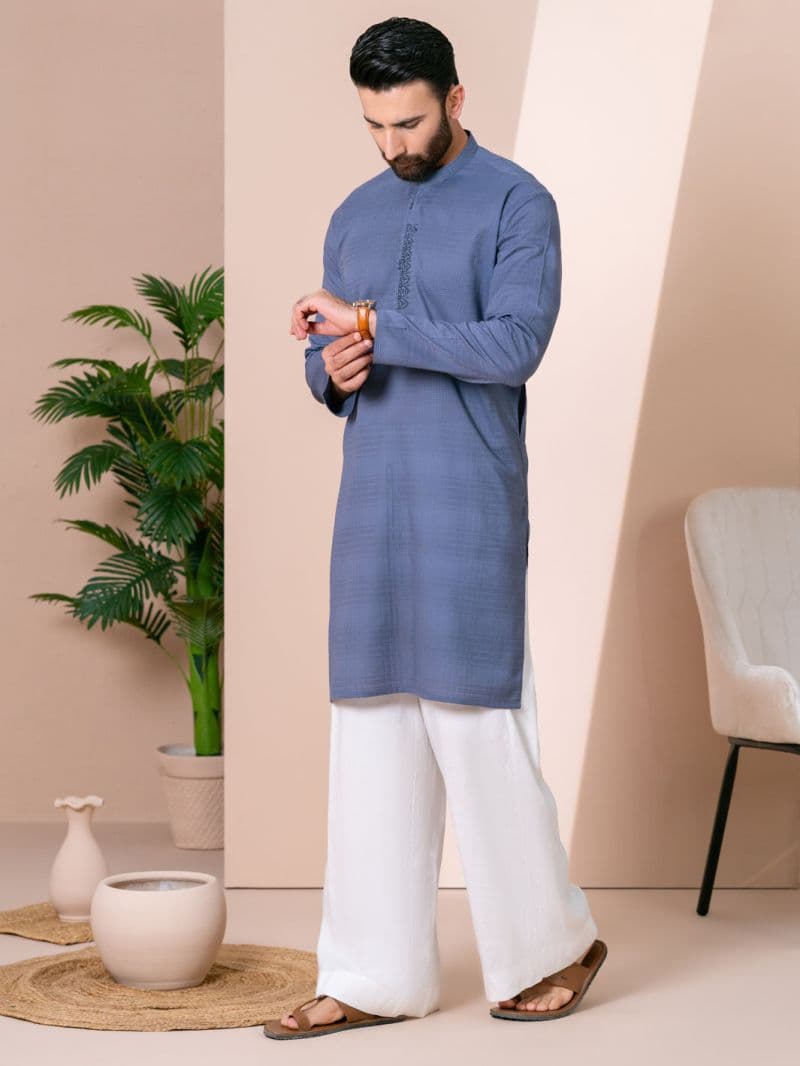 Greyish Blue Cotton Kurta Trousers