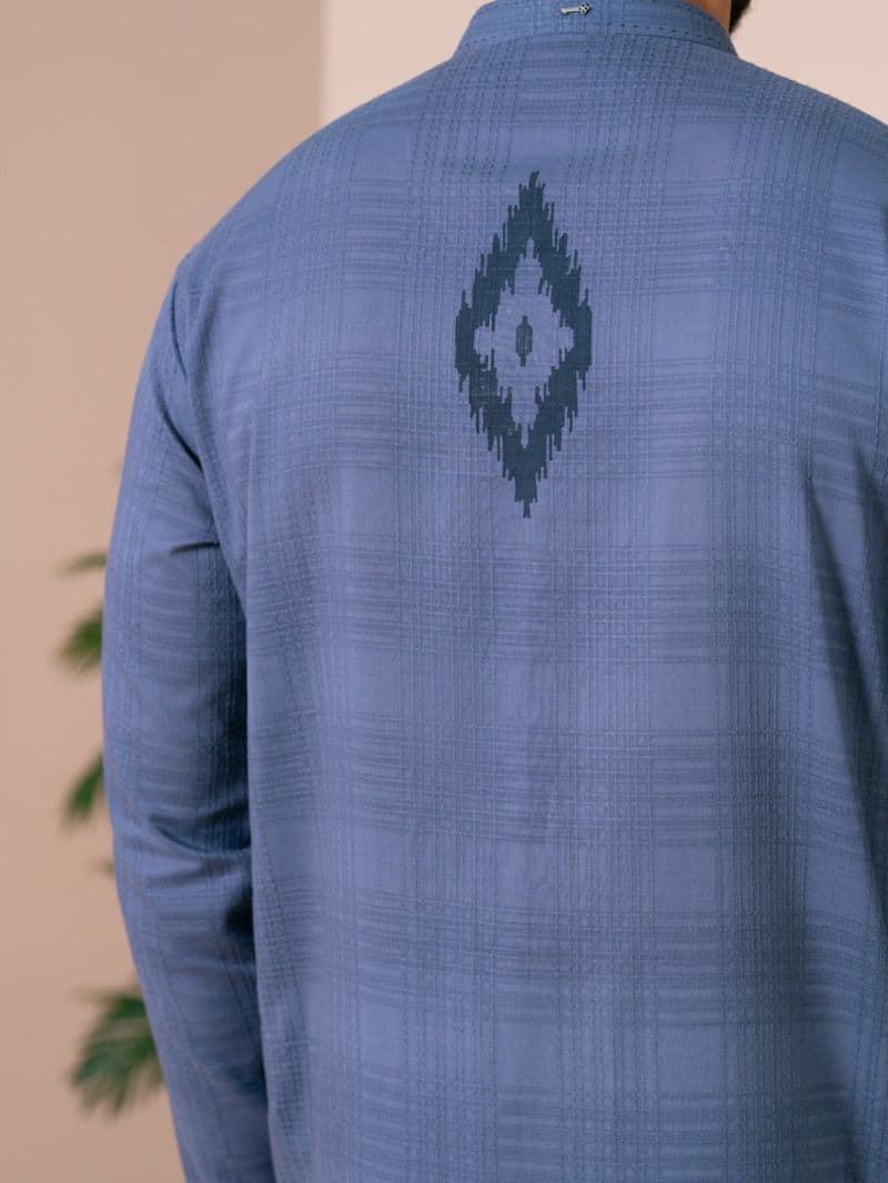 Greyish Blue Cotton Kurta Trousers