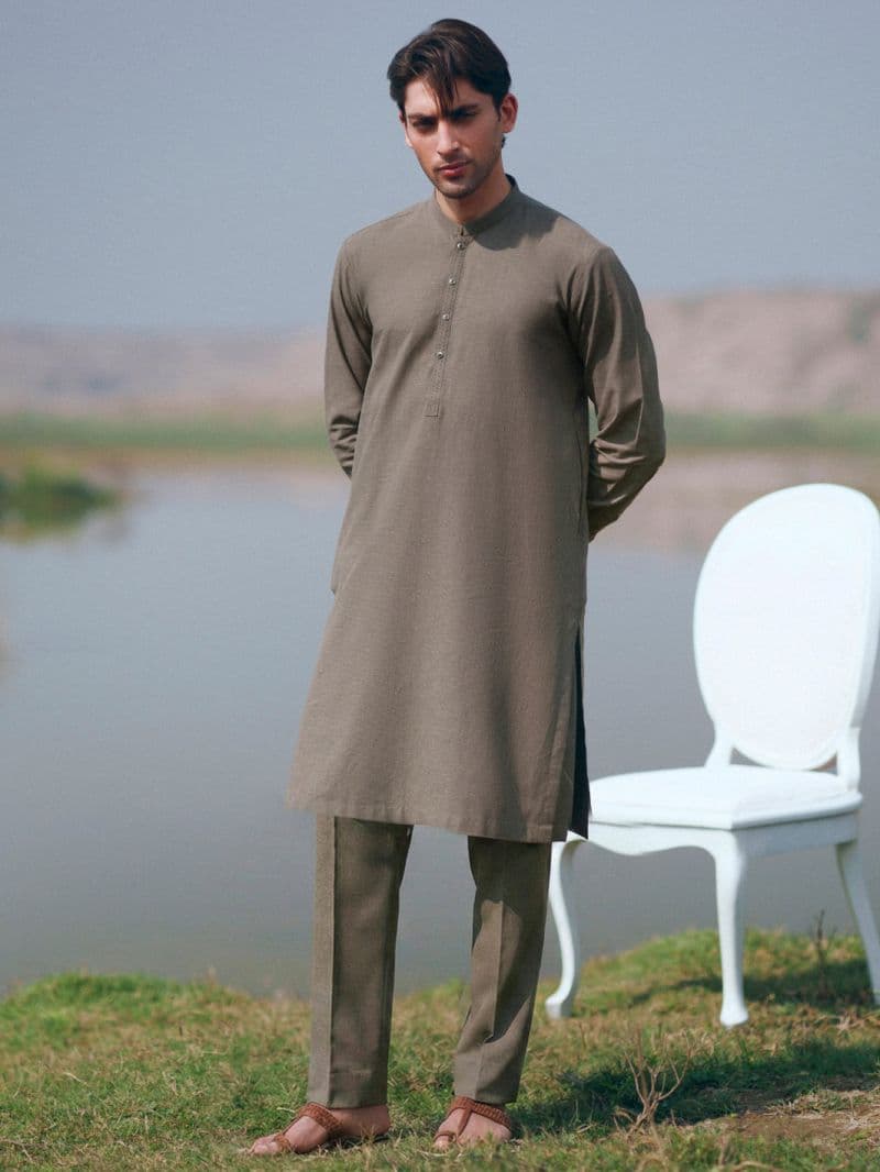Olive Green Cut & Sew Kurta Trousers