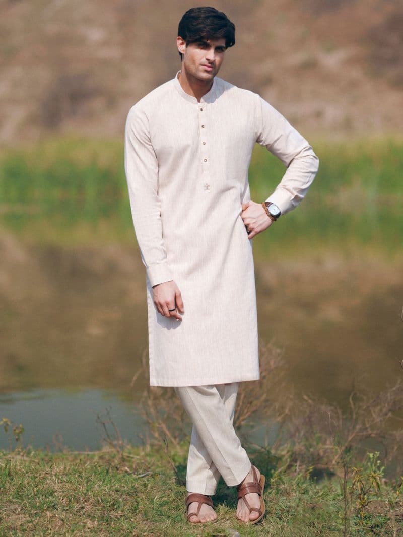 Beige Cut & Sew Kurta Trousers