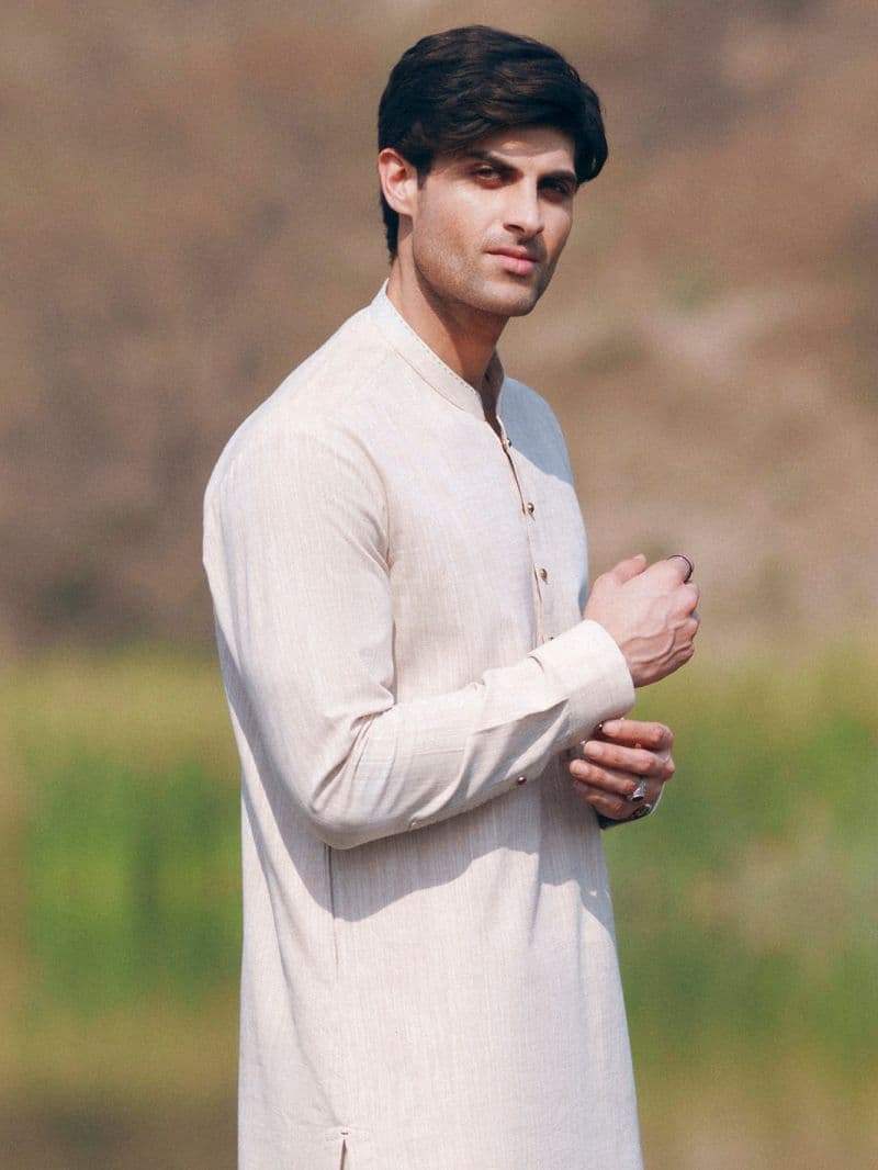 Beige Cut & Sew Kurta Trousers