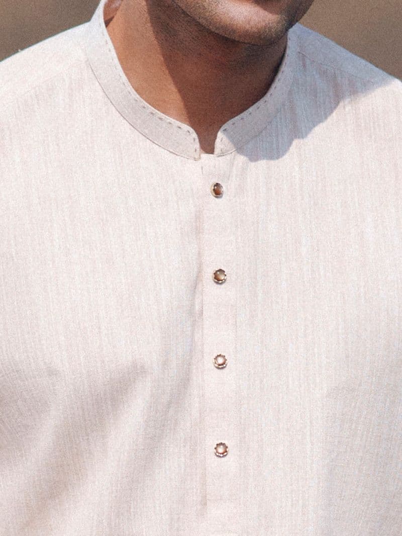 Beige Cut & Sew Kurta Trousers