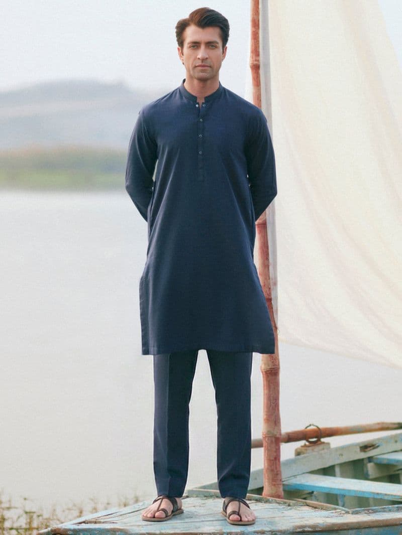Dark Blue Cut & Sew Kurta Trousers