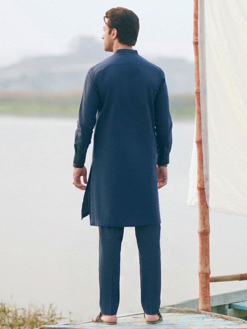 Dark Blue Cut & Sew Kurta Trousers