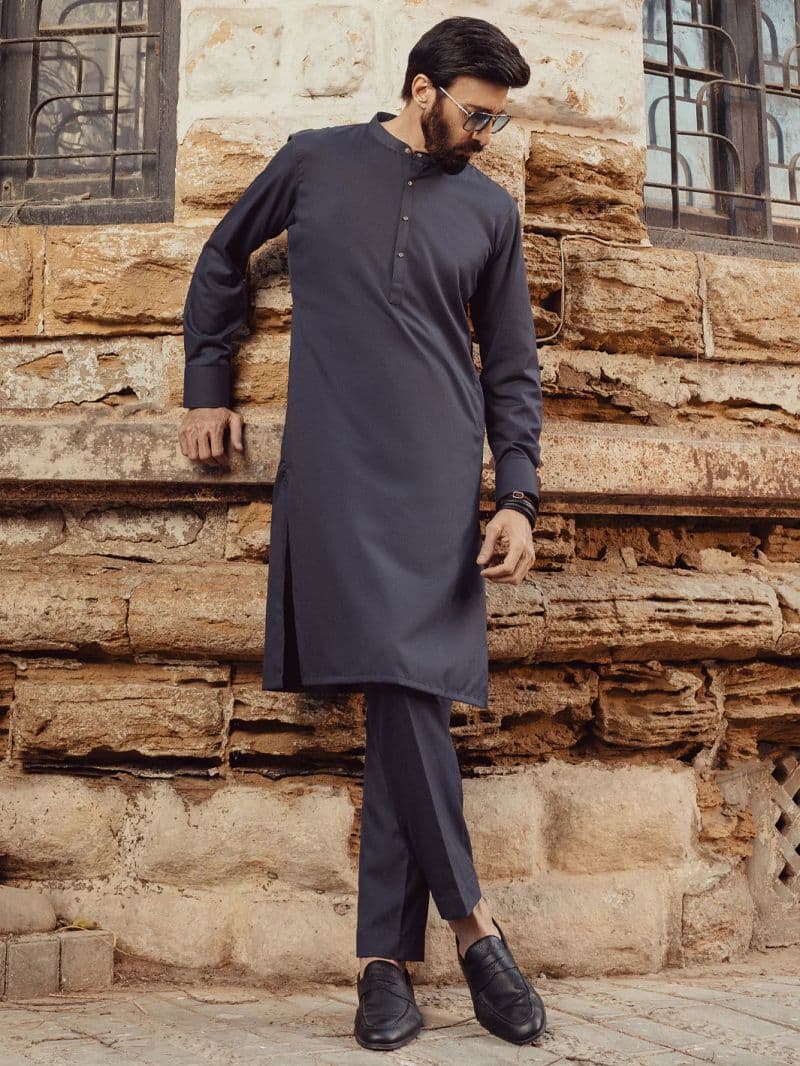 Grey Plain Kurta Trouser