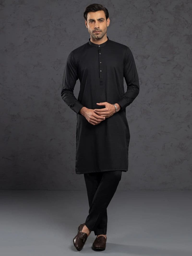 Black Plain Kurta Trouser