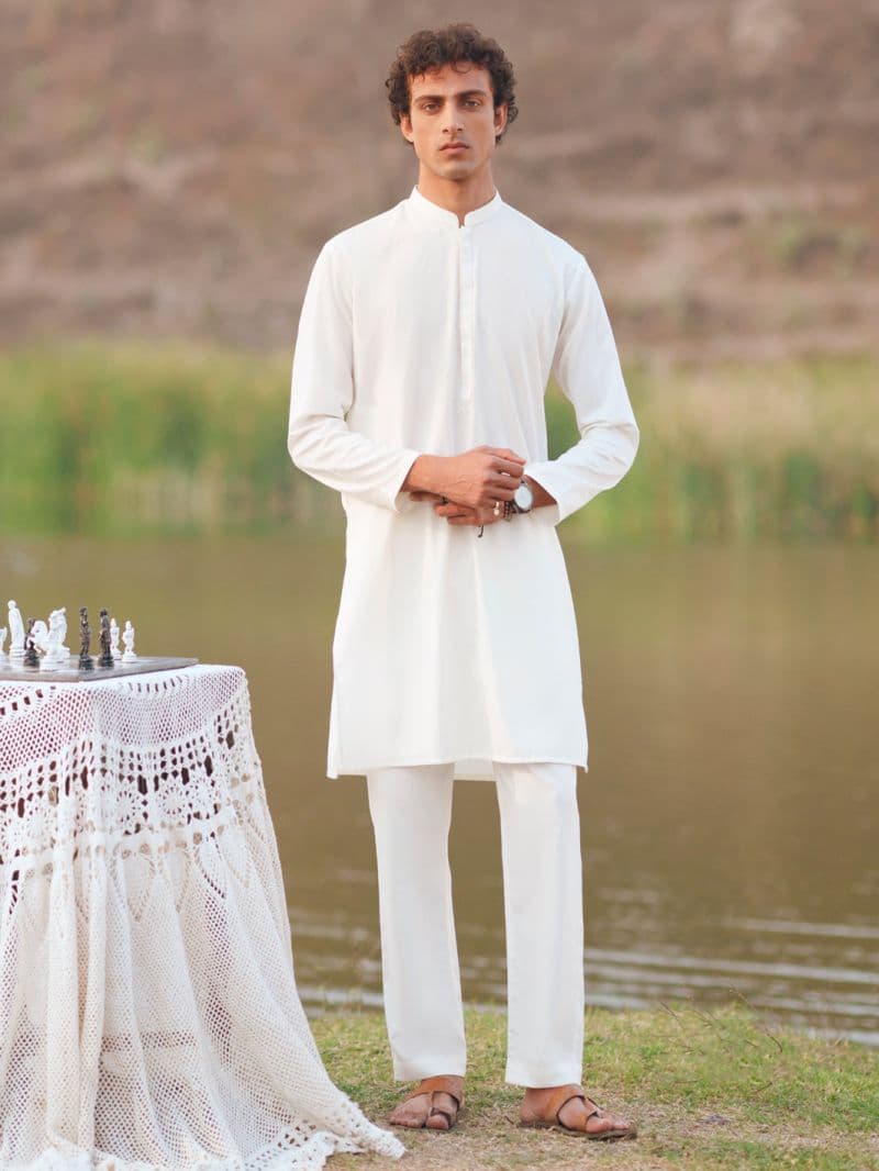 White Semi-Formal Kurta Trousers thumbnail