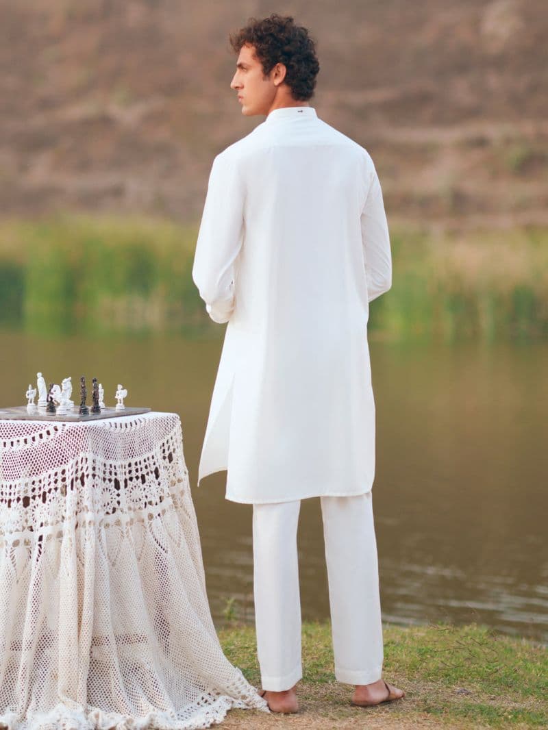 White Semi-Formal Kurta Trousers thumbnail
