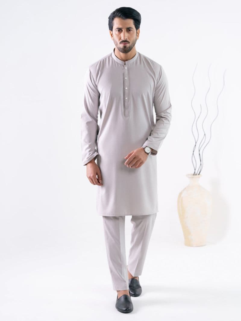 Ash Grey Cut & Sew Kurta Trousers