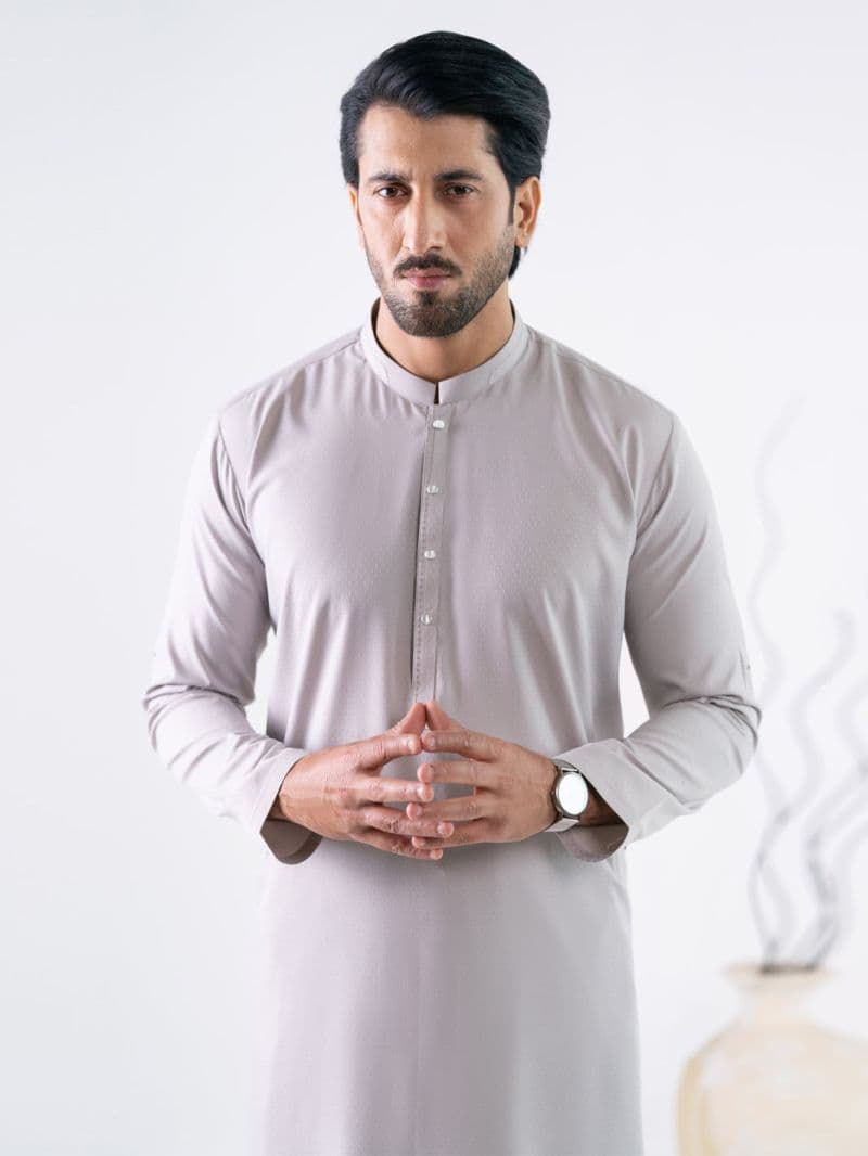 Ash Grey Cut & Sew Kurta Trousers