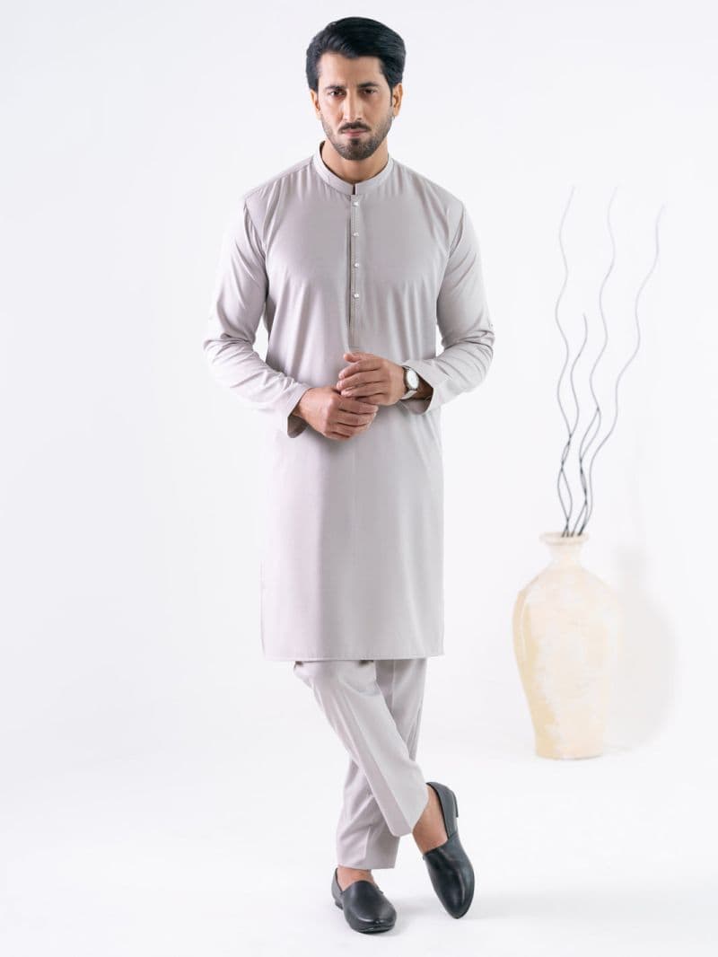 Ash Grey Cut & Sew Kurta Trousers