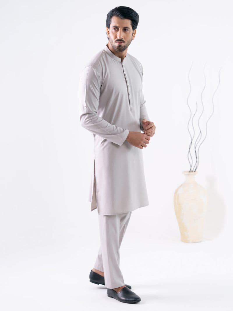 Ash Grey Cut & Sew Kurta Trousers