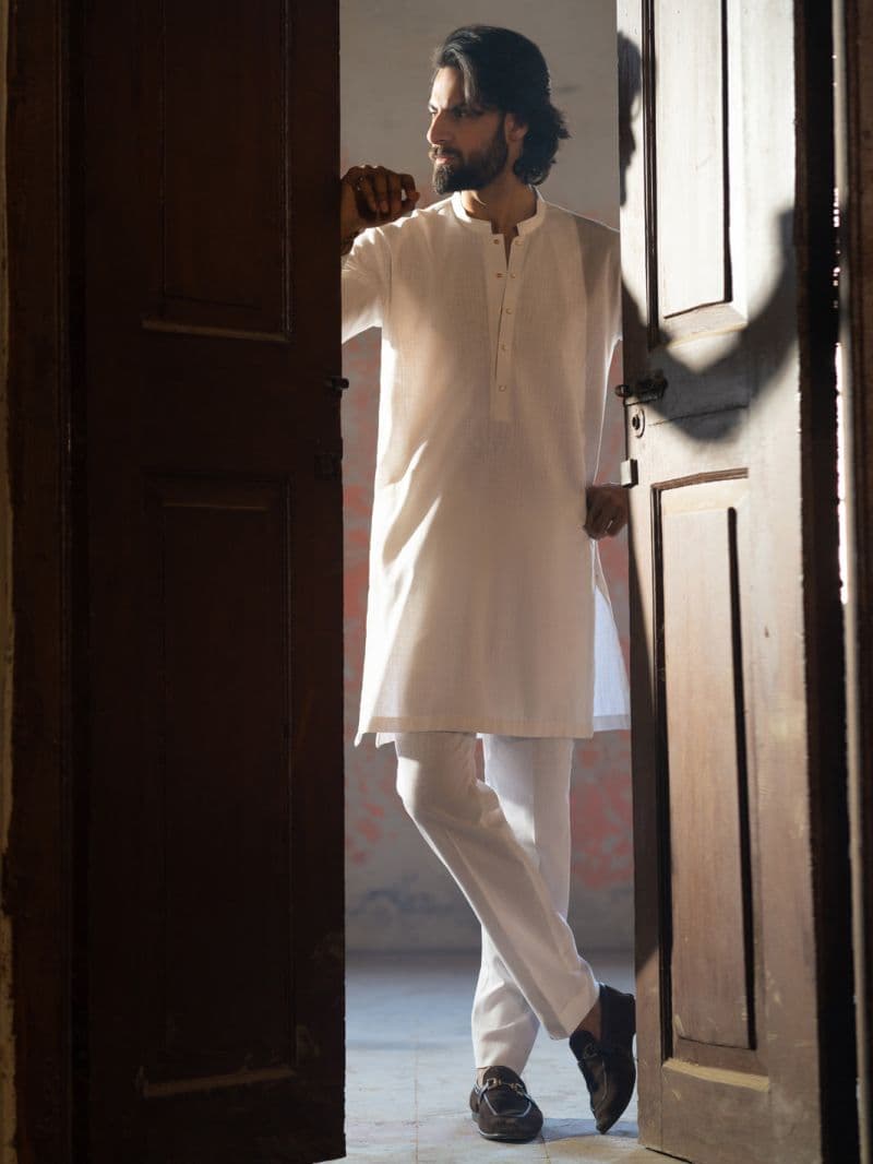 White Cut & Sew Kurta Trousers
