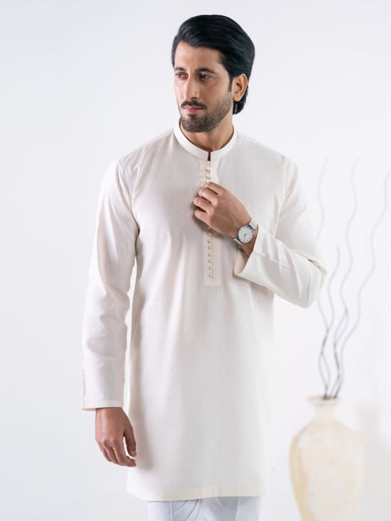 Off White Cotton Screen Print Kurta Trousers thumbnail