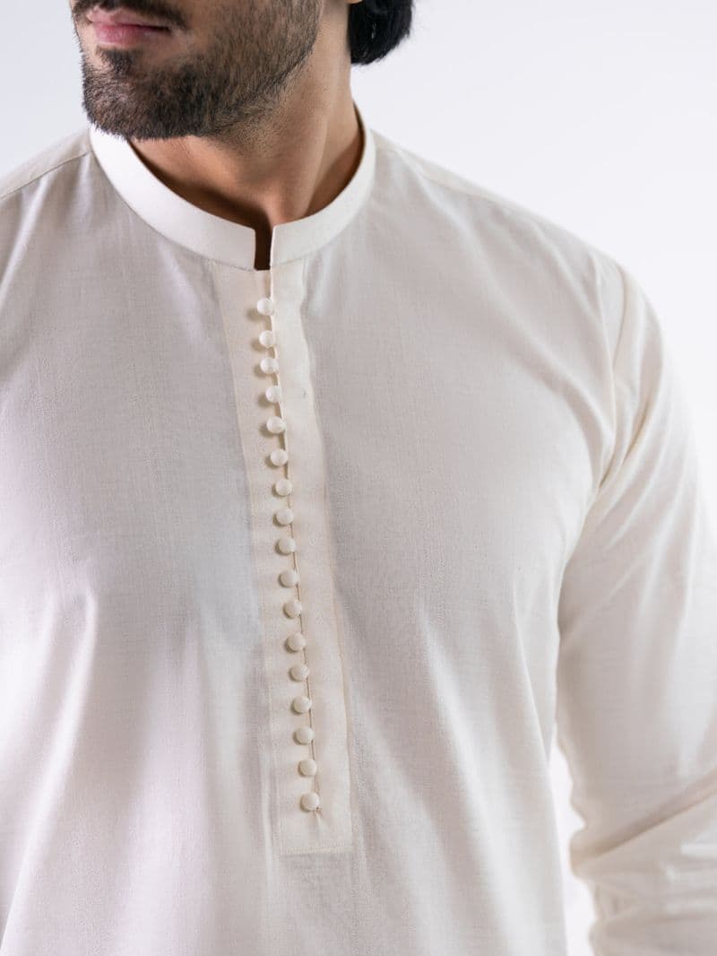 Off White Cotton Screen Print Kurta Trousers thumbnail