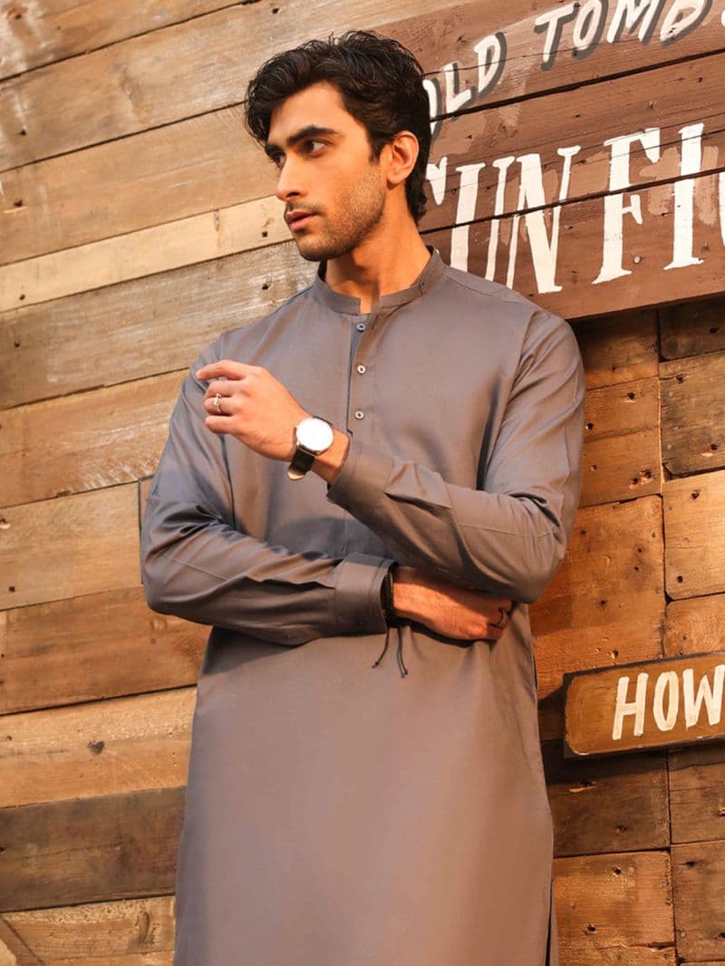 Grey Cotton Cut & Sew Kurta Trousers