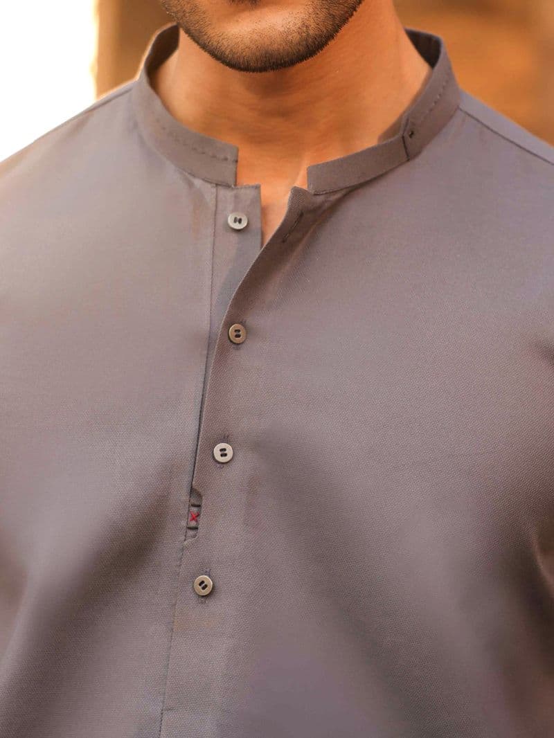 Grey Cotton Cut & Sew Kurta Trousers