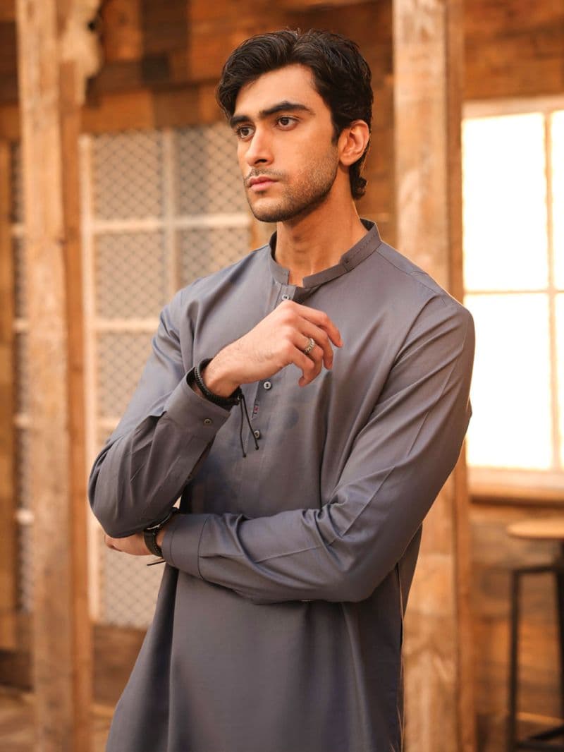 Grey Cotton Cut & Sew Kurta Trousers