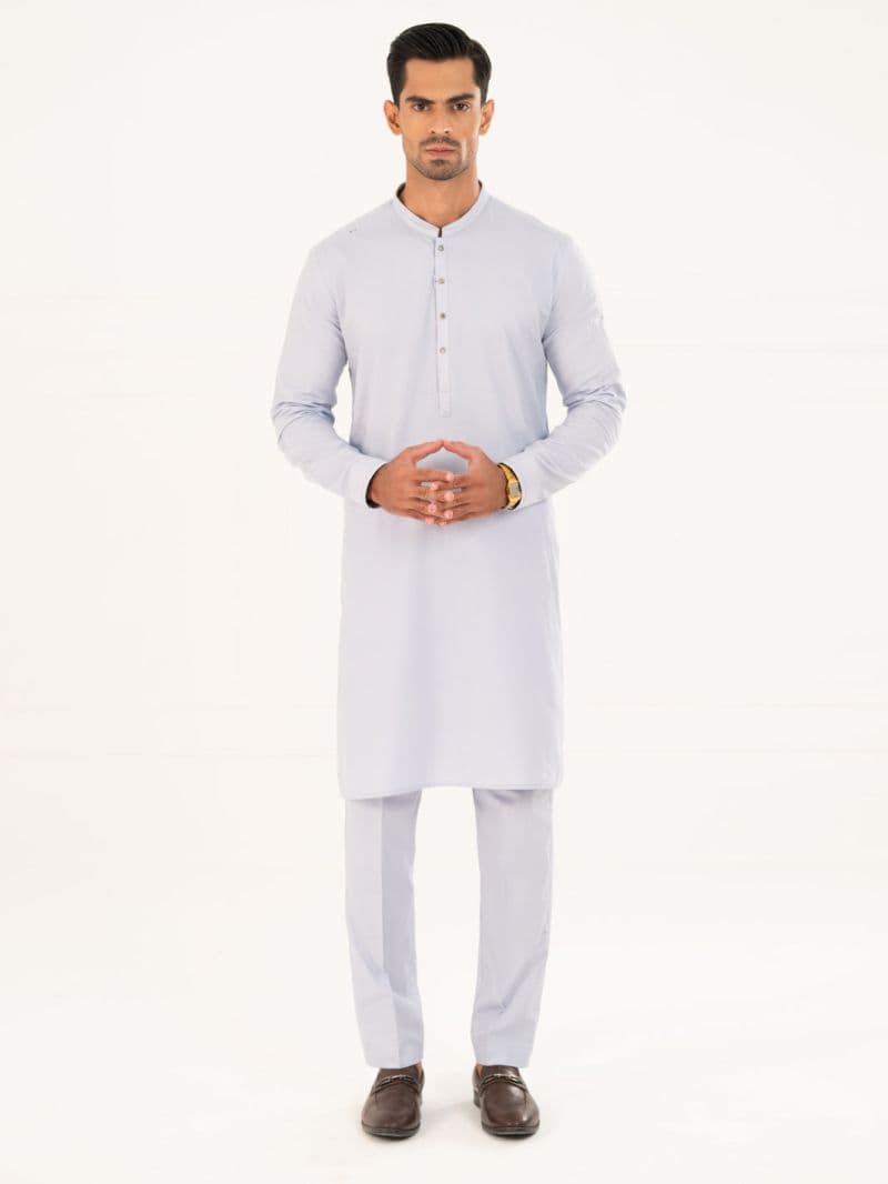 Sky Blue Cotton Cut & Sew Kurta Trousers thumbnail