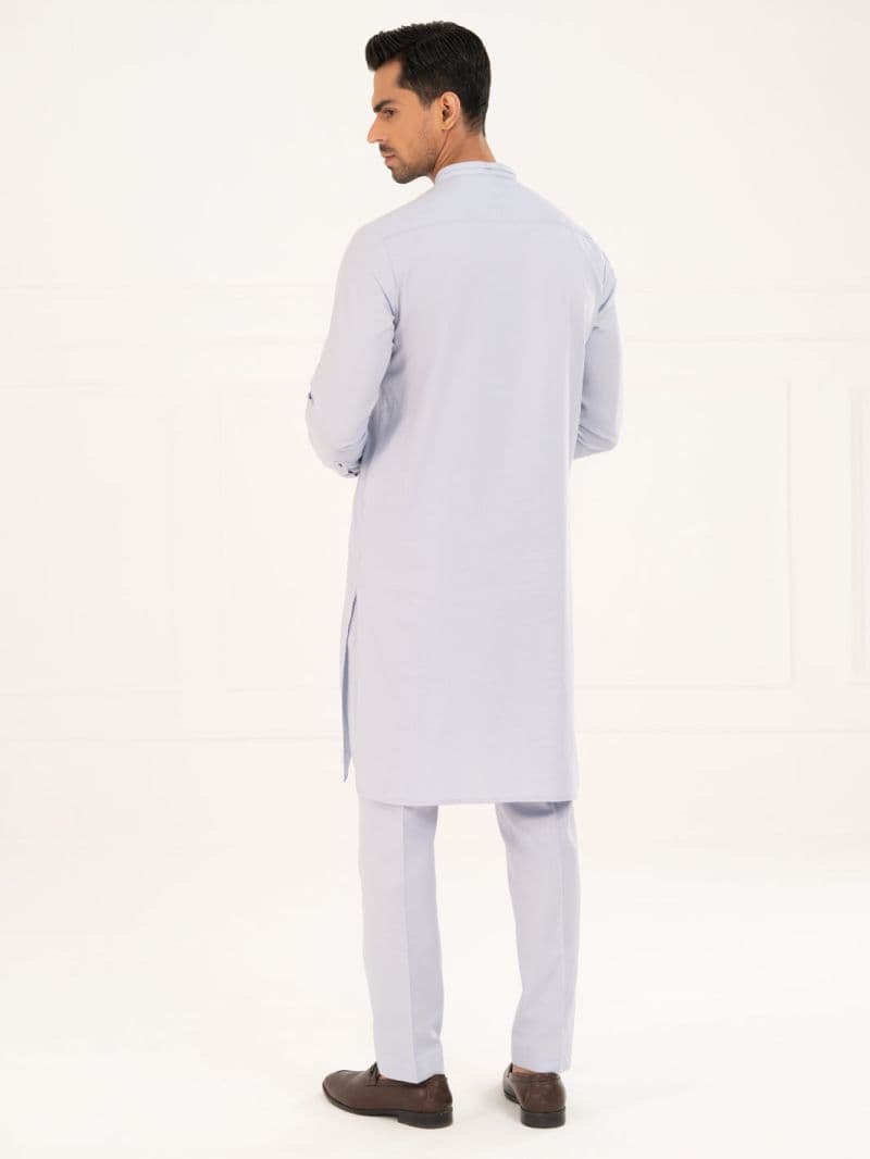 Sky Blue Cotton Cut & Sew Kurta Trousers thumbnail