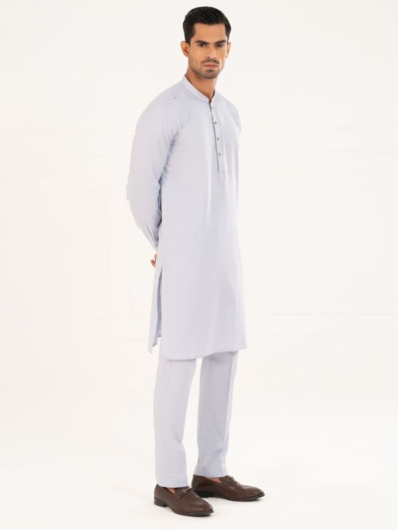 Sky Blue Cotton Cut & Sew Kurta Trousers thumbnail