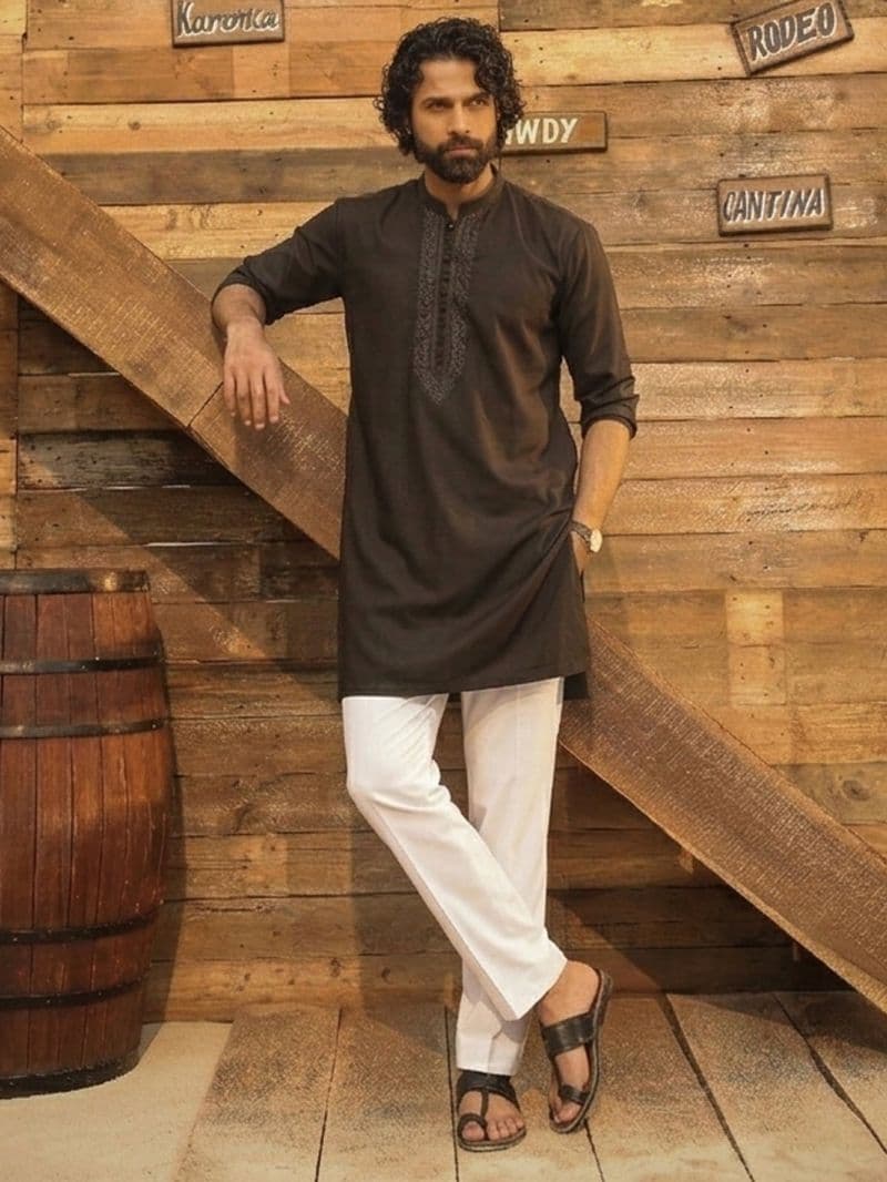 Black Cotton Screen Printed Kurta Trouser thumbnail