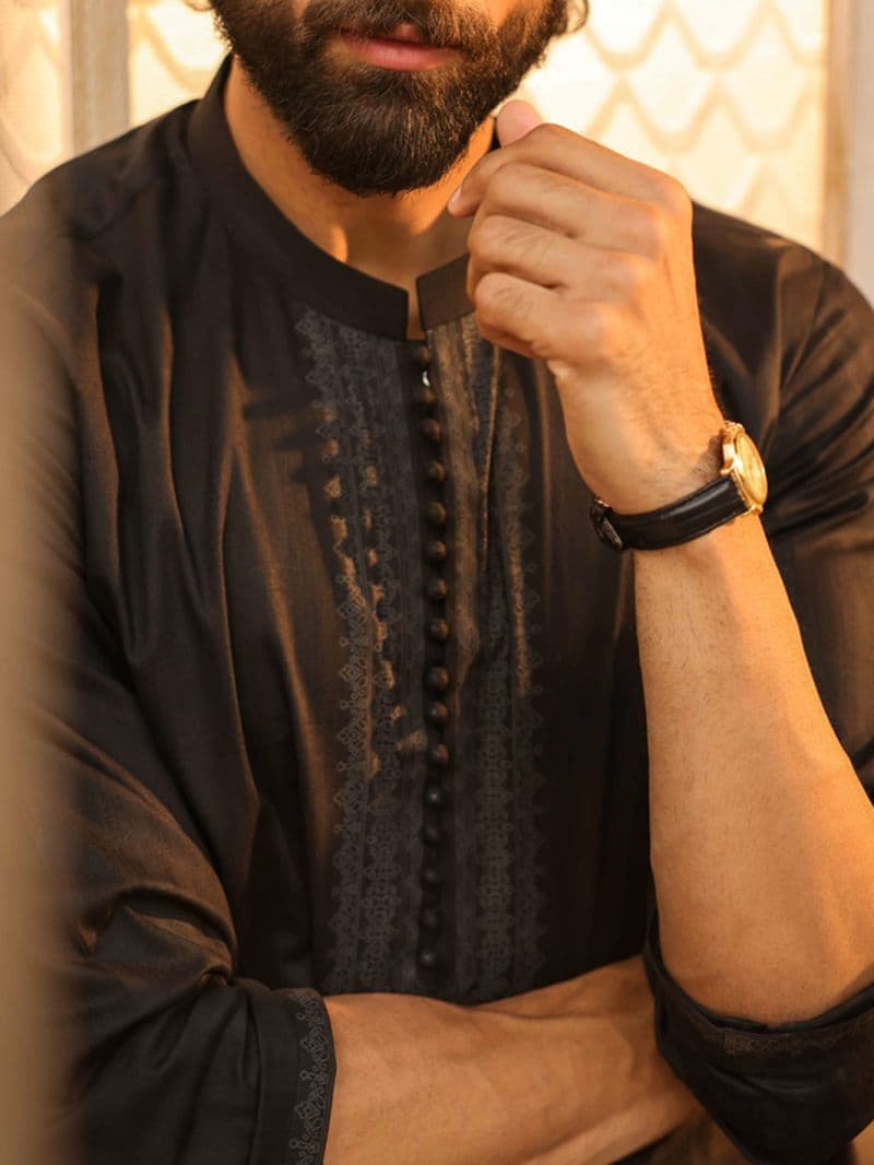 Black Cotton Screen Printed Kurta Trouser thumbnail