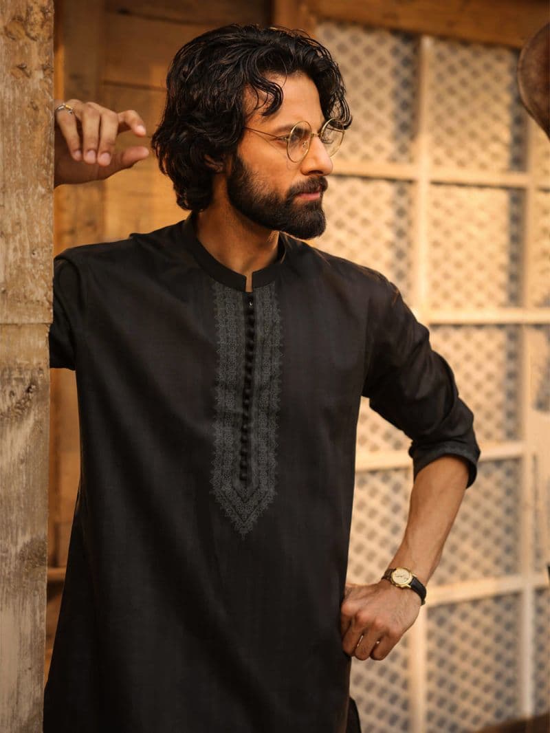 Black Cotton Screen Printed Kurta Trouser thumbnail