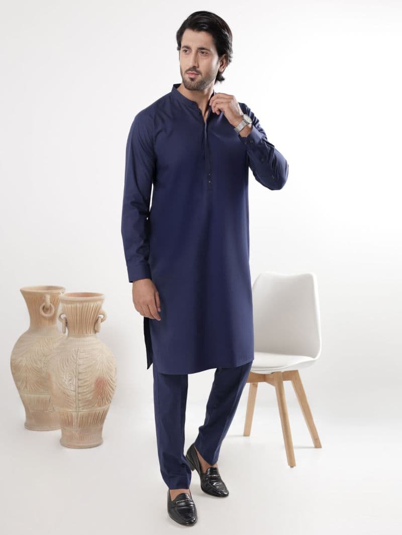 Navy Blue Cotton Kurta Trousers