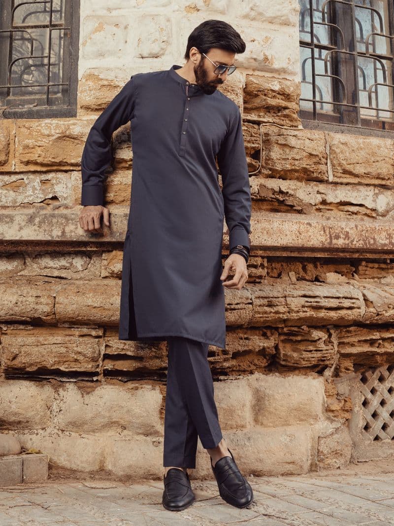 Grey Blended Kurta Trousers thumbnail