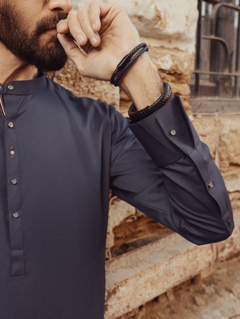 Grey Blended Kurta Trousers thumbnail
